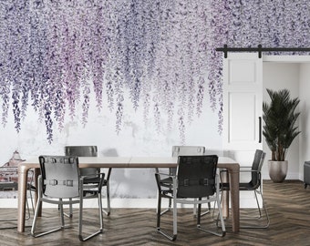 Beautiful Wisteria Vine Hanging, Wisteria Wallpaper, Wisteria Wall Mural, Peel and stick mural poster Wall decoration Floral Wallpaper