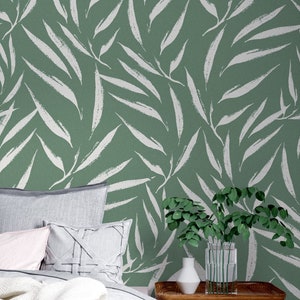 Monochrome Tropical Leaves Wallpaper, Minimal Modern Wallpaper Mural, Bedroom Entryway Bathroom Wallpaper, Peel and Stick Removable Mural