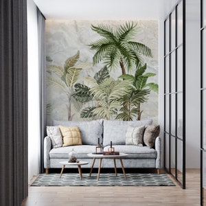 Tropical Forest Banana Trees and Palm Trees wallpaper. Peel and Stick wallpaper , Design wallmural  Removable Wall Art, mural
