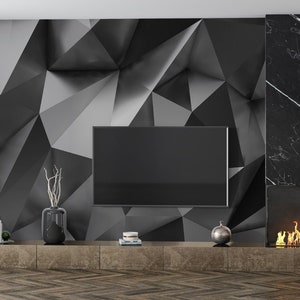Impressionante carta da parati adesiva e staccabile dall'aspetto 3D con motivi geometrici nitidi in grigio - perfetta per soggiorno e camera da letto moderni