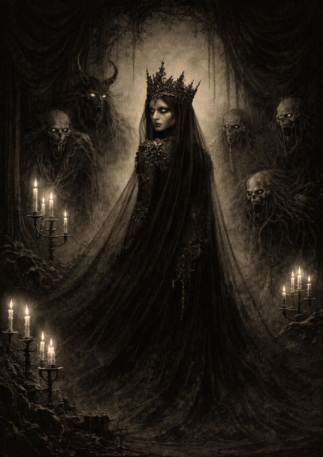 Gothic Queen Art Print Set, Dark Fantasy Wall Art, Victorian Horror ...