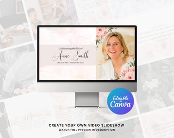 Floral Funeral Canva Slideshow Template for Funeral, Memorial, Celebration of Life Slideshow with music
