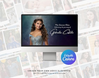 Quinceañera Photo Slideshow Canva Video Template, Birthday Slideshow Canva Template, Quinceañera Video with Music