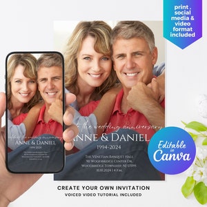 Editable Wedding Anniversary Invitation Canva Template | Customizable Digital Invite for Milestone Anniversaries – Elegant, Instant Download