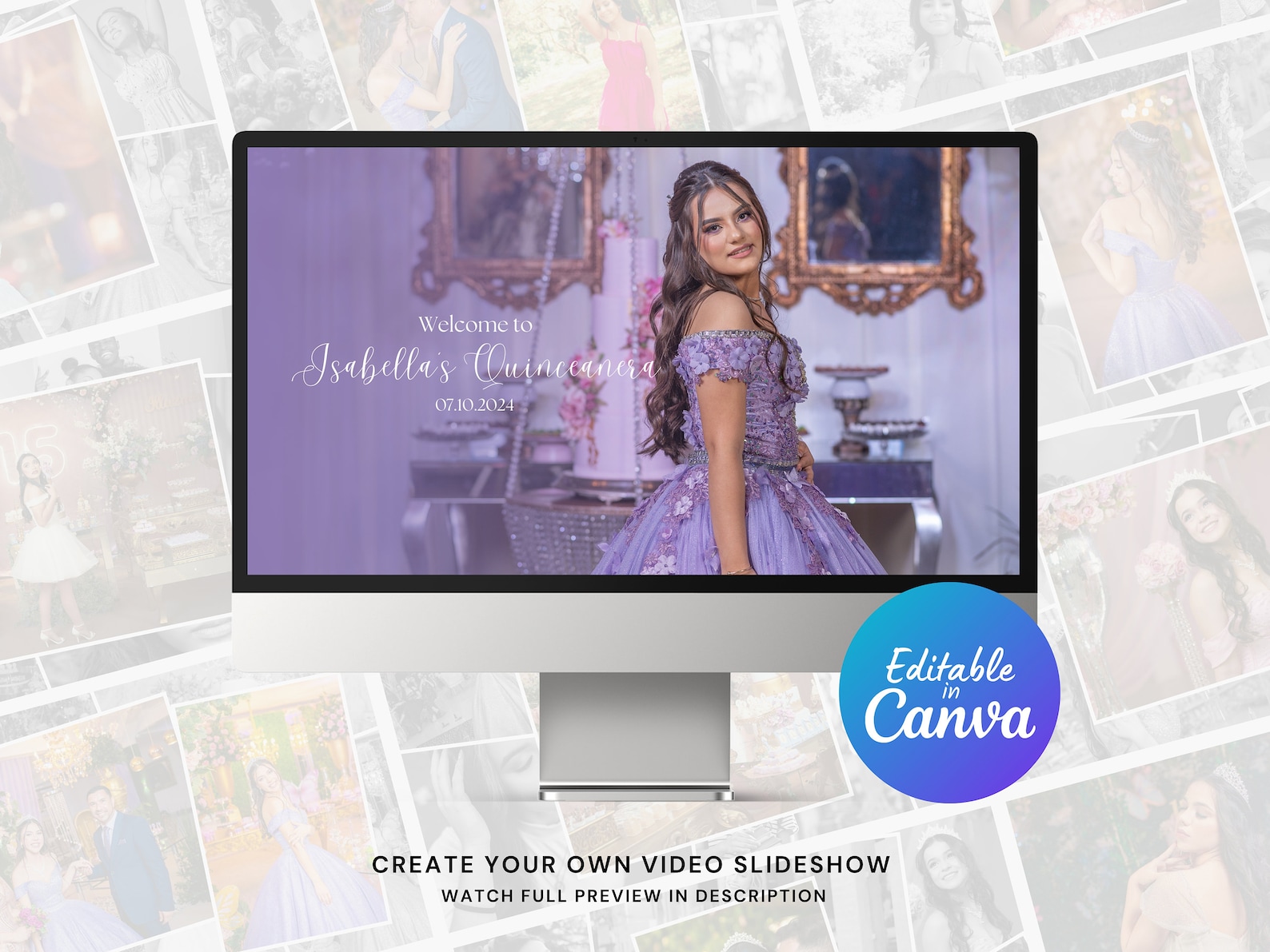 Quinceañera Photo Slideshow Canva Video Template, Birthday Slideshow Quinceañera Photo Slideshow Canva Video Template, Birthday Slideshow