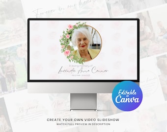 Celebration of Life Pink Roses Canva Template