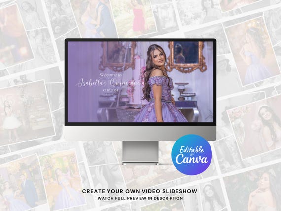 Quinceañera Photo Slideshow Canva Video Template, Birthday Slideshow Canva Template, Quinceañera Video with Music