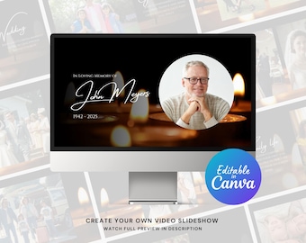 Candlelight Funeral Canva Video Slideshow Template, In Loving Memory for Funeral, Memorial, Celebration of Life Slideshow