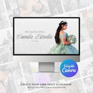 Quinceañera Memory Photo Slideshow Canva Video Template, Birthday Slideshow Canva Template, Quinceañera Video with Music