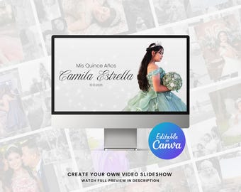 Quinceañera Memory Photo Slideshow Canva Video Template, Birthday Slideshow Canva Template, Quinceañera Video with Music