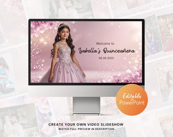 Pink Quinceañera Photo Slideshow PowerPoint Template, Quinceañera Video with music