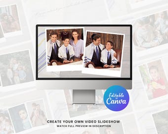 Bar Mitzvah Foto Diashow Canva Vorlage | DIY bearbeitbare Video Präsentation mit Musik