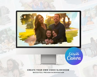 Watercolor Photo Slideshow Canva Template for Wedding, Birthday and Family Photo Video