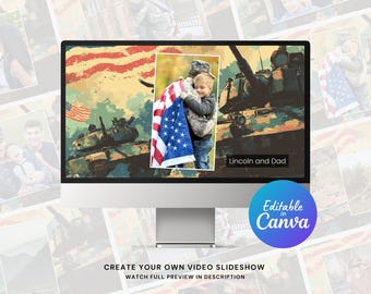 Military Retirement Photo Slideshow Template | Editable Canva Template for Veteran Farewell | Instant Download