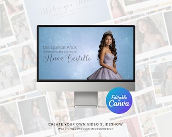 Blue Sparkle Quinceañera Slideshow Canva Template – Editable Sweet 15 Birthday Video Slideshow – Digital Quince Photo Slideshow