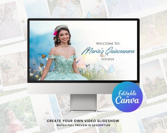 Quinceañera Photo Slideshow Canva Template with Butterflies | Elegant Quince Video | Canva Editable