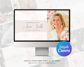 Floral Funeral Canva Slideshow Template for Funeral, Memorial, Celebration of Life Slideshow with music