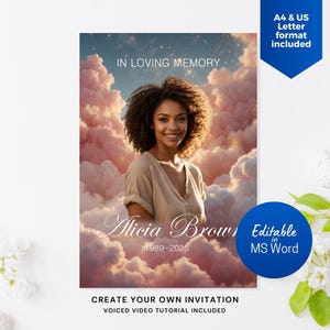 Funeral Invitation Template for Word | Editable Celebration of Life Announcement | Printable Memorial Service Invite