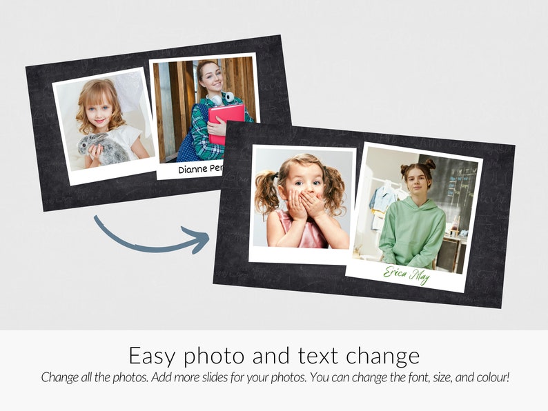 May include: A digital photo album with a black background and white borders. The album features four photos of children. The photos are arranged in a grid pattern. The text "Dianne Per" and "Erica May" is written below the photos.
