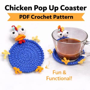 Schema PDF per sottobicchiere a forma di gallina all'uncinetto / Sottotazza a forma di gallo a comparsa / Schema facile, download immediato