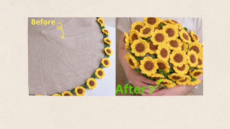 Crochet Flower Bouquet Blanket Pattern PDF – 6 in 1 Floral Blanket, Sunflower & Rose image 8