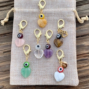 Evil Eye Pet Charm GOLD | Pet Protection Charm | Amethyst Pet Collar Charm | Rose Quartz Pet Charm | Fluorite Pet Charm | Crystals For Dogs