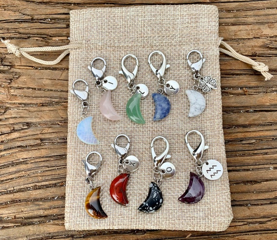 Pet Collar Crystal Charm | Crystal Moon Charm | Crystals for Dogs | Crescent Pet Charm | Rose Quartz Cat Collar | Green Aventurine Pet Charm
