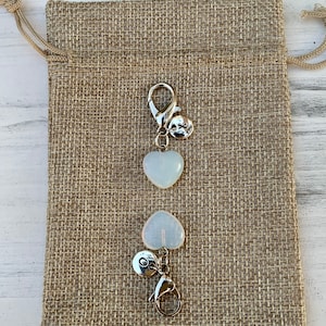 Opalite Pet Charm | Calming Crystal Charm | Pet Owner Matching Crystal Set | Crystals for Cats | Crystals For Dogs | Heart Collar Tag