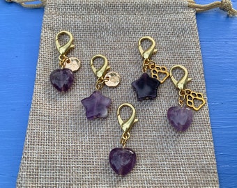 Amethyst Pet Charm GOLD | Amethyst Heart Pendant | Amethyst Dog Collar | Pet Collar Charm | Crystal Cat Collar | Crystals for Dogs |