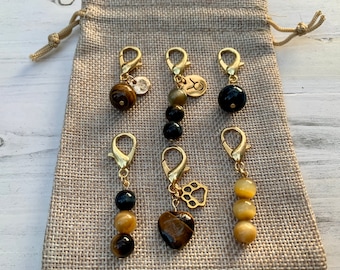 GOLD Tiger Eye Charm | Tigers Eye Charm | Taurus Birthstone | Crystal Pet Collar Charm | Pet Charm | Cat Collar Crystals | Crystals For Dogs