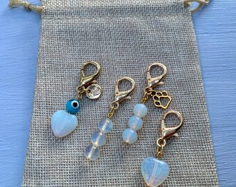 GOLD Opalite Pet Charm | Crystal Pet Collar | Evil Eye Pet Charm | Cute Pet Tag | Cat Collar Crystals | Crystals For Dogs | Libra Birthstone
