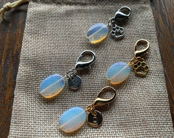 GOLD Plated Opalite Pet Charm | Libra Birthstone | Crystal Pet Collar Charm | Dog Crystal Collar | Crystals for Dogs | Opalite Pendant