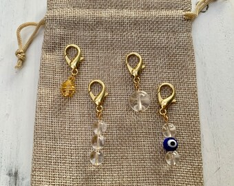 Clear Quartz Pet Charm GOLD | Crystal Pet Collar Charm | Pet Healing Charm | Evil Eye Pet Charm | Cat Collar Crystals | Crystals For Dogs