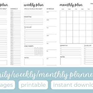 PRINTABLE Daily/Weekly/Monthly Planner - 3 Versions, Instant Download