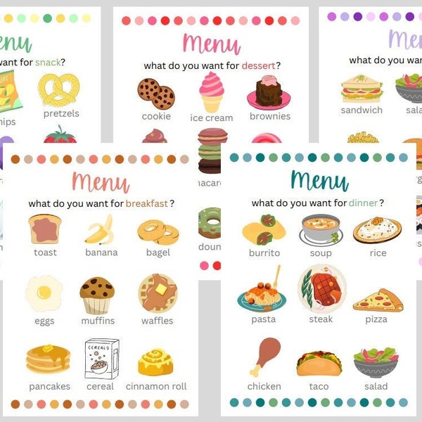 PRINTABLE Play Menus | Breakfast, Lunch, Dinner, Dessert, Snack Menus for Kids