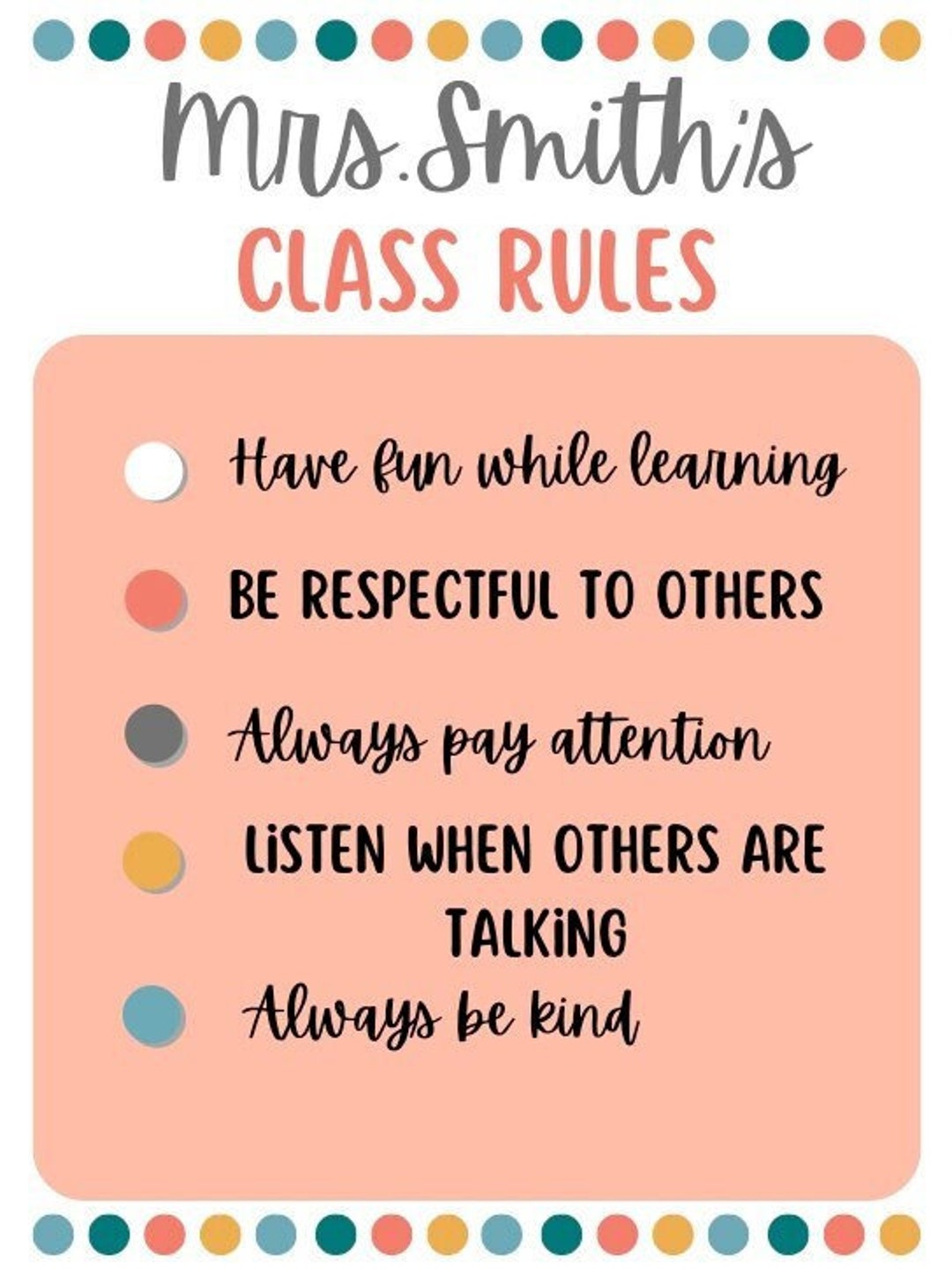 EDITABLE Classroom Rules Poster - Etsy