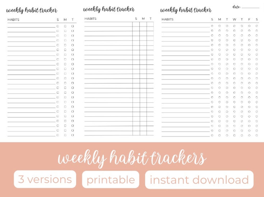 PRINTABLE Weekly Habit Tracker - 3 Versions, Instant Download - Etsy ...