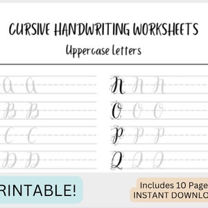 PRINTABLE Cursive Handwriting Worksheets - 10 Page PDF File