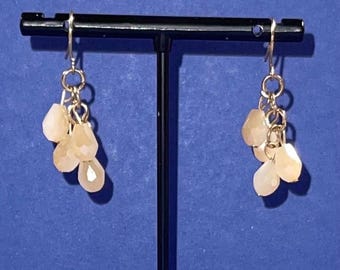 Vintage quartz drop wire earrings, stone beaded