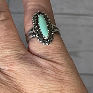 Vintage Southwest Sterling Silver Bell Trading Post Oval Turquoise Ring, size 6