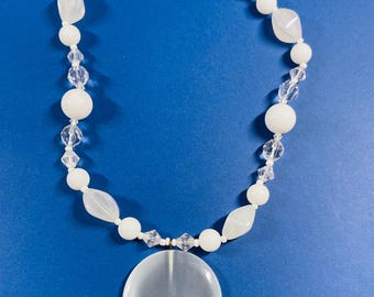 Vintage Y2K Selenite bead and pendant necklace, 18” total length