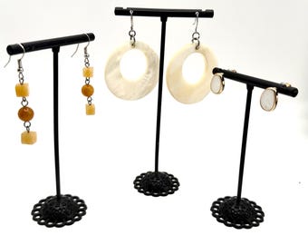 Vintage Earring Lot 3 Pair MOP Hoops, Shell, Stone