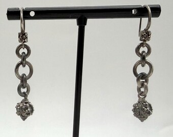Vintage Artisan Sterling Silver Earrings Signed LM 925 Brutalist Boho