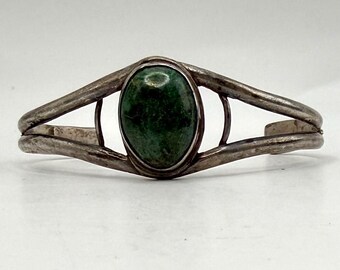 Vintage Sterling Silver Turquoise Cuff Bracelet Southwest Style Green Stone 6” Adjustable