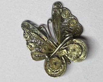 Mid-century Sterling Silver 925 Filigree Butterfly Brooch