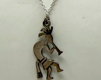 Vintage Sterling Silver Kokopeli Pendant Necklace 925 18” Southwest Folklore