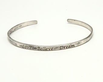 NVC Nataliya V. Collister 925 Sterling Silver Love Believe Dream Cuff Bracelet 6.6g