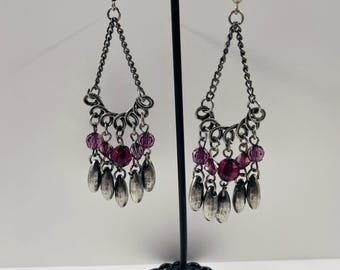 Vintage Silver Tone and Purple Chandalier earrings