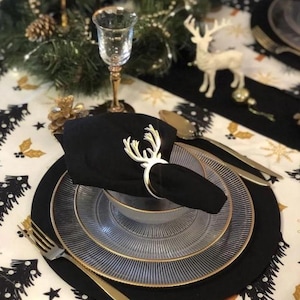 Neujahr Serviettenringe 6er Set, Gold Rentier, Plexiglas, Neujahr Tischpräsentation, Tischdekoration, Serviettenhalterring