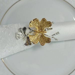 Set von 6 Doppel Schmetterling Zweig Gold & Silber Ring Serviettenhalter Dekorative Serviettenring